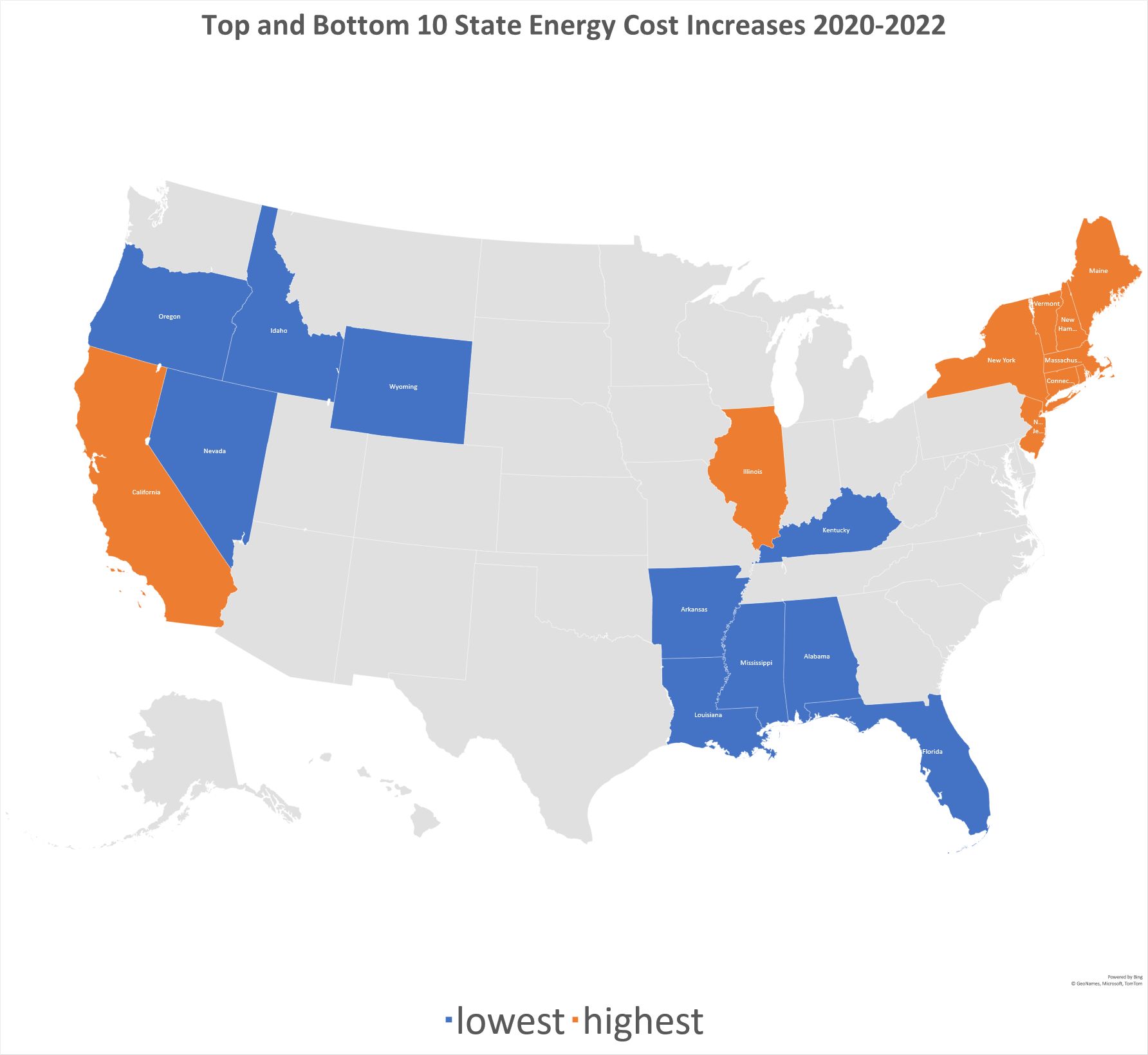 10 best and 10 worst states for energy cost inflation  2020-2022